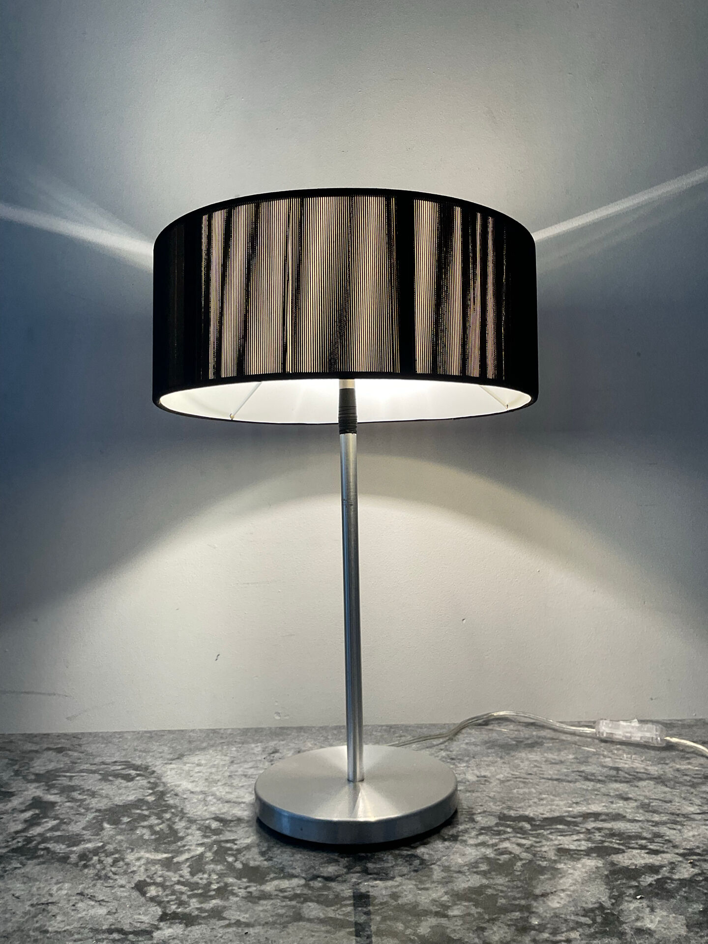Brushed aluminium and glass design lamp