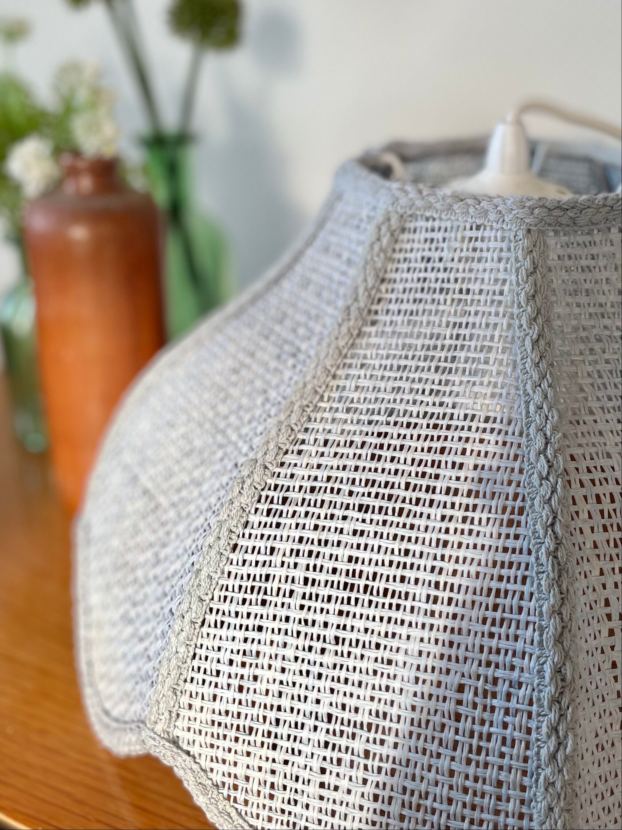 Vintage blue rattan pendant light