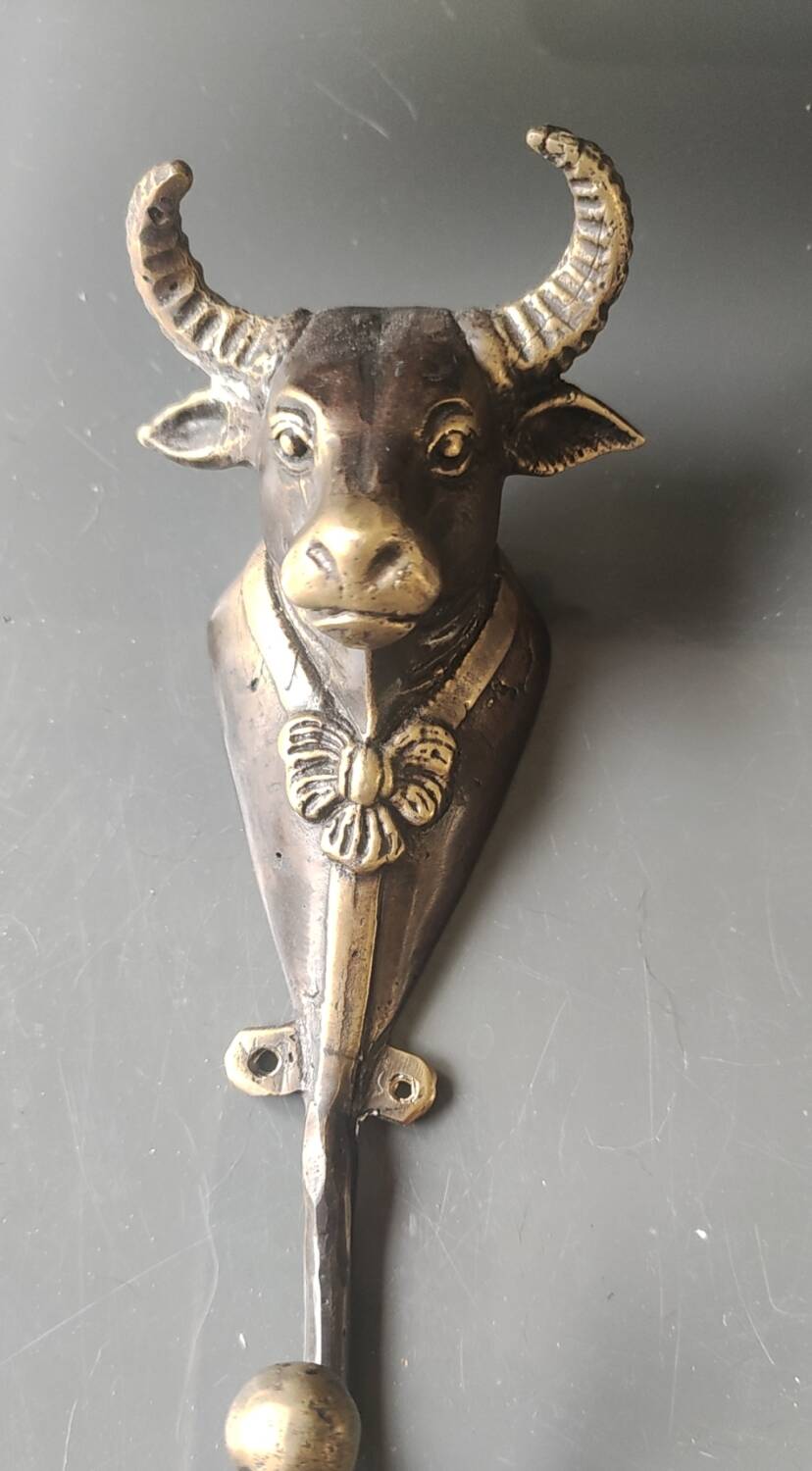 Bronze patinated metal bull wall hook