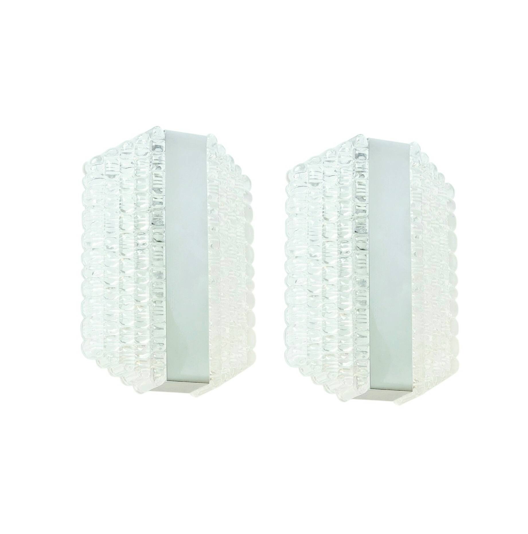 Pair of Mid-Century Glass & Chrome Wall Lights from Kaiser, Germany, 1960s