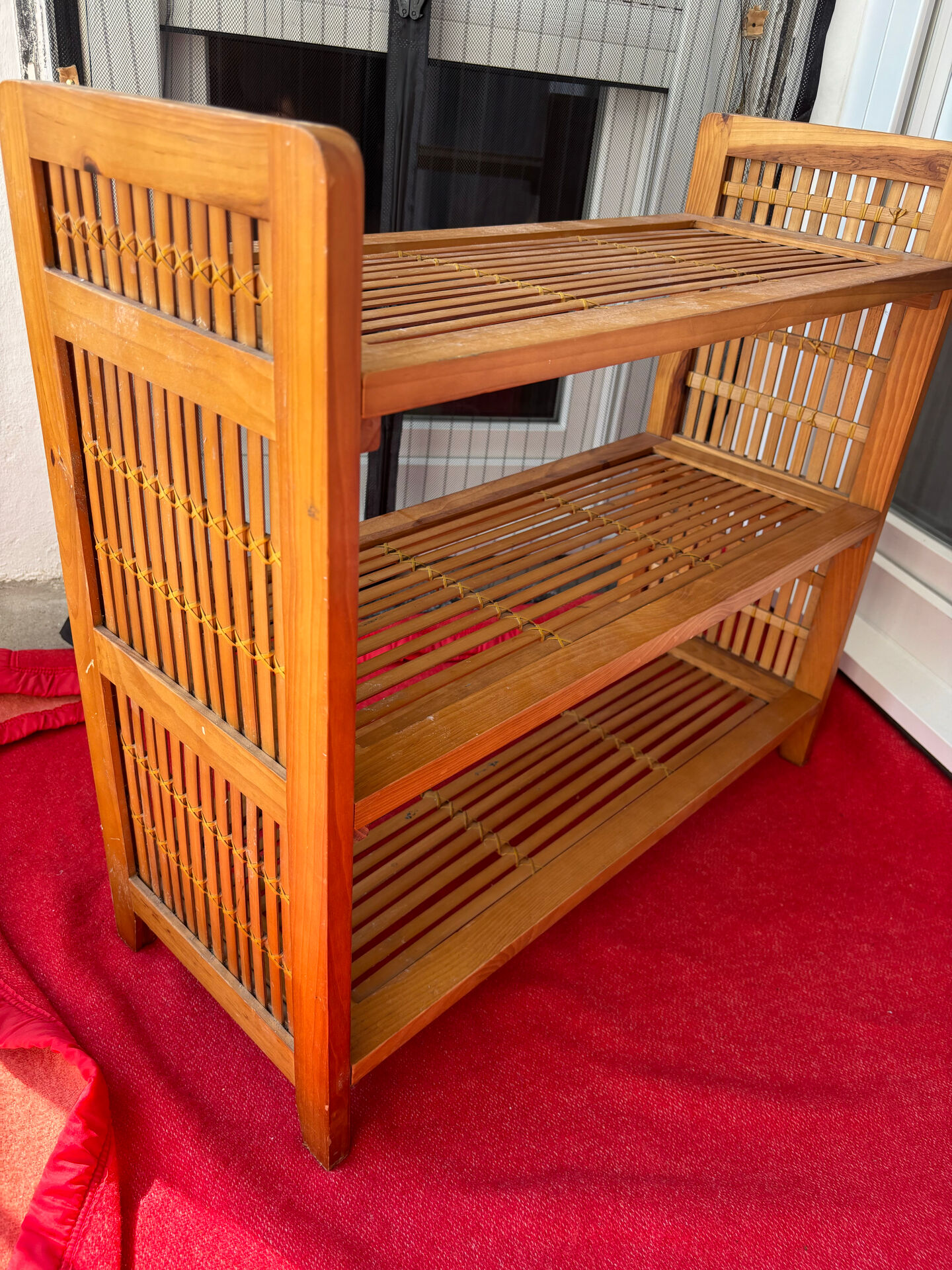 Shoe cabinet / Wooden and bamboo shelf (3 levels) H: 63 cm,