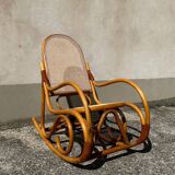 Thonet style rocking chair in bent beech wood and vintage canework
