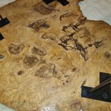 Tripod coffee table in natural solid elm magnifying glass