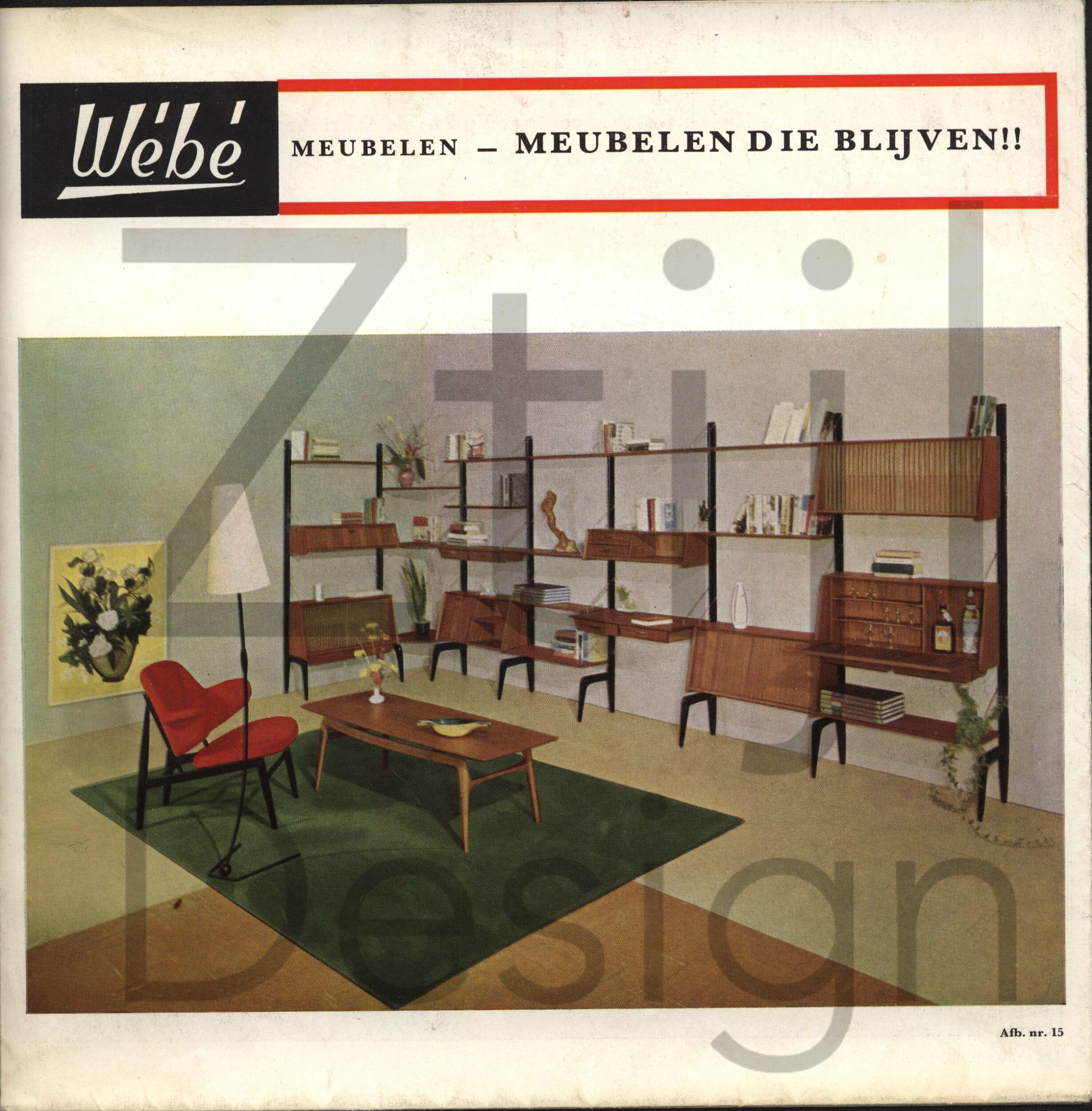 Meuble mural avec secrétaire par Louis van Teeffelen pour Wébé, années 60.