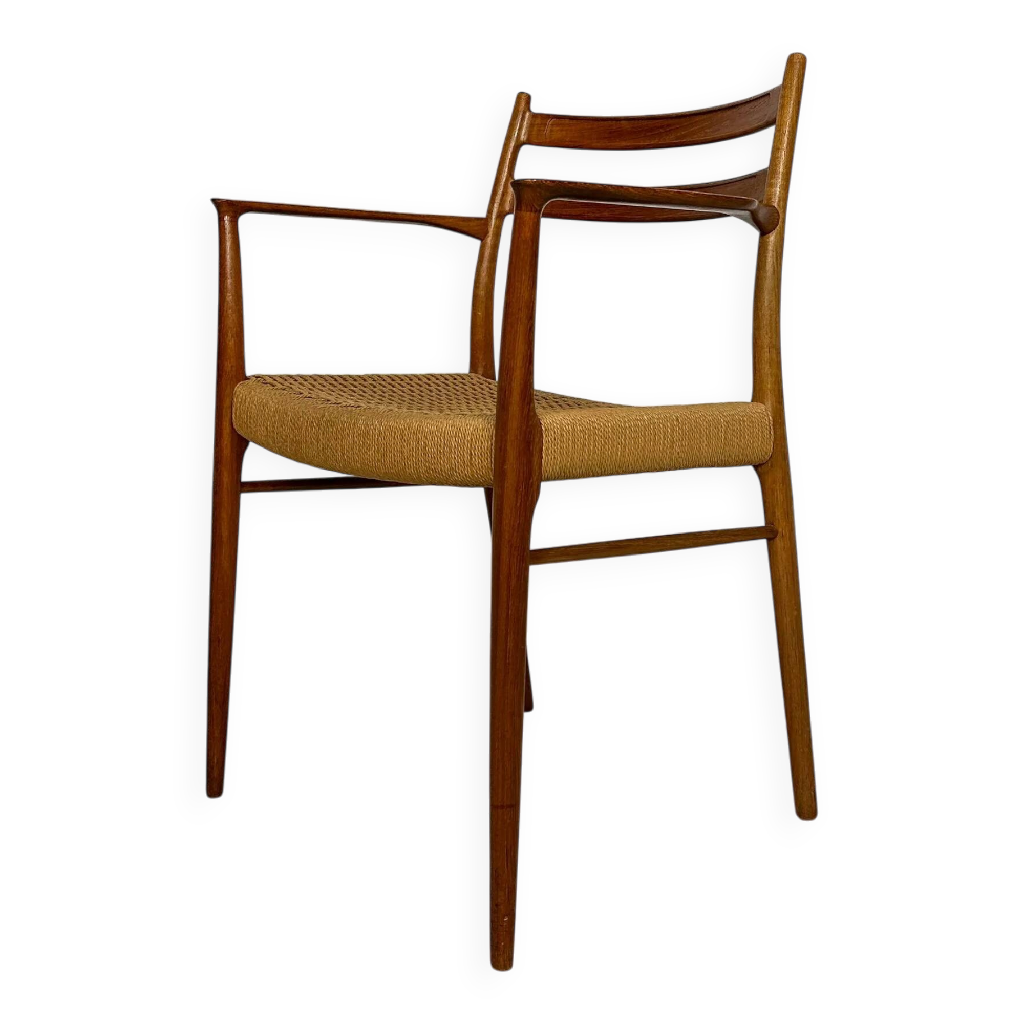 1950s Danish GS700 teak & papercord dining armchair by Arne Wahl Iversen for Glyngøre Stolefabrik
