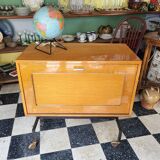 Low storage bar cabinet on casters from the 60s