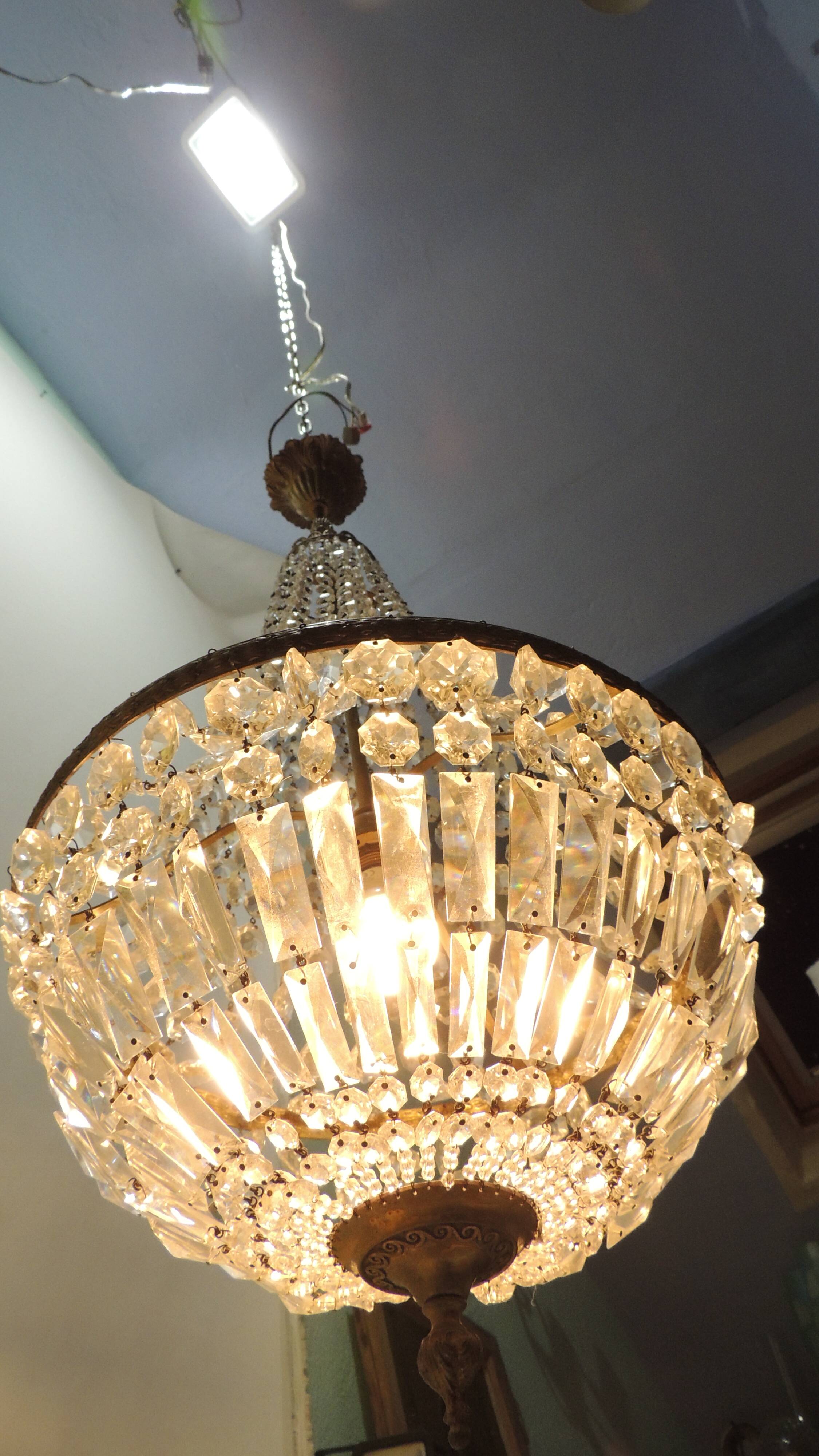 Antique crystal pendant chandelier – vintage Empire style – bronze