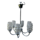 6-branched chrome chandelier & glass lampshades