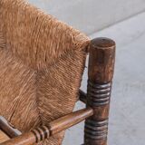 Mid-century rush oak french armchair