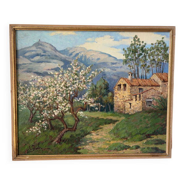 Huile sur panneau ''Vieux mas'', Haut Vallespir, Provence