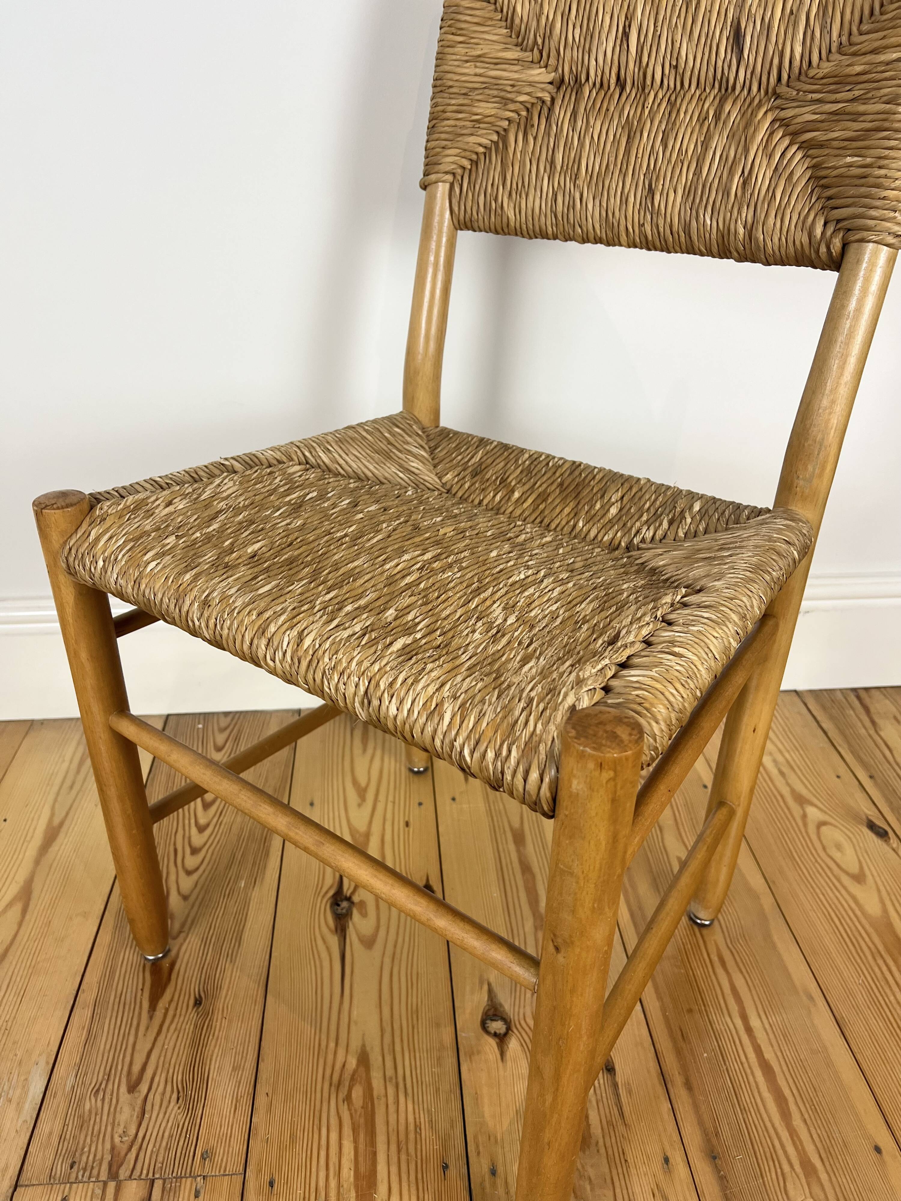 Vintage mid century rush dining chairs, Charlotte Perriand style, c.1960-70