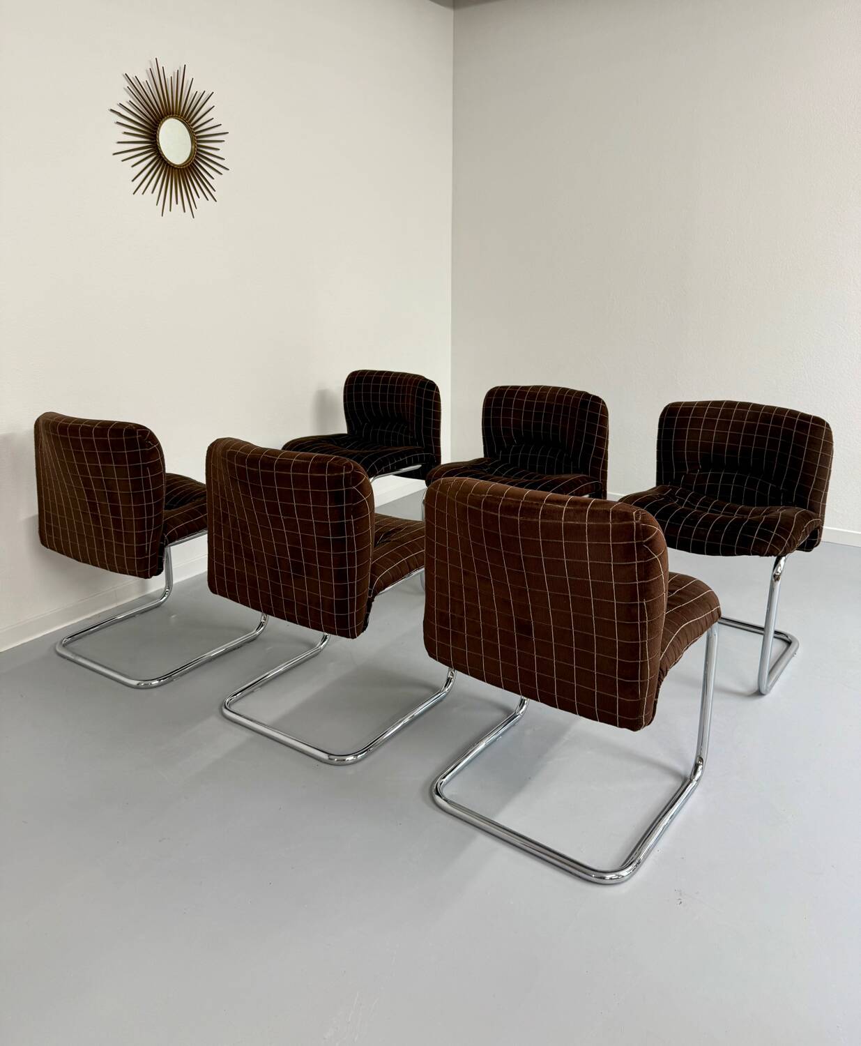 6 old tubular and velvet chairs Italian design from the 70s