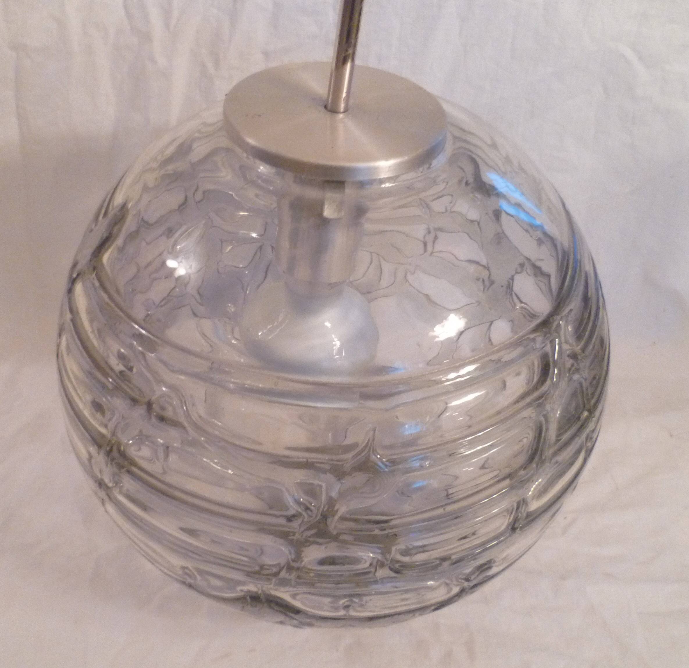 Set of 2 smoked glass ball suspensions by Doria Leuchten, Germany, 1970s.