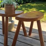 Duo of French half-moon farm stools tripod 60s