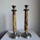 A Pair Of Vintage Mid Century Modern Metal With Faux Bone Candle Holde