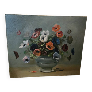 Huile sur toile aux bouquet