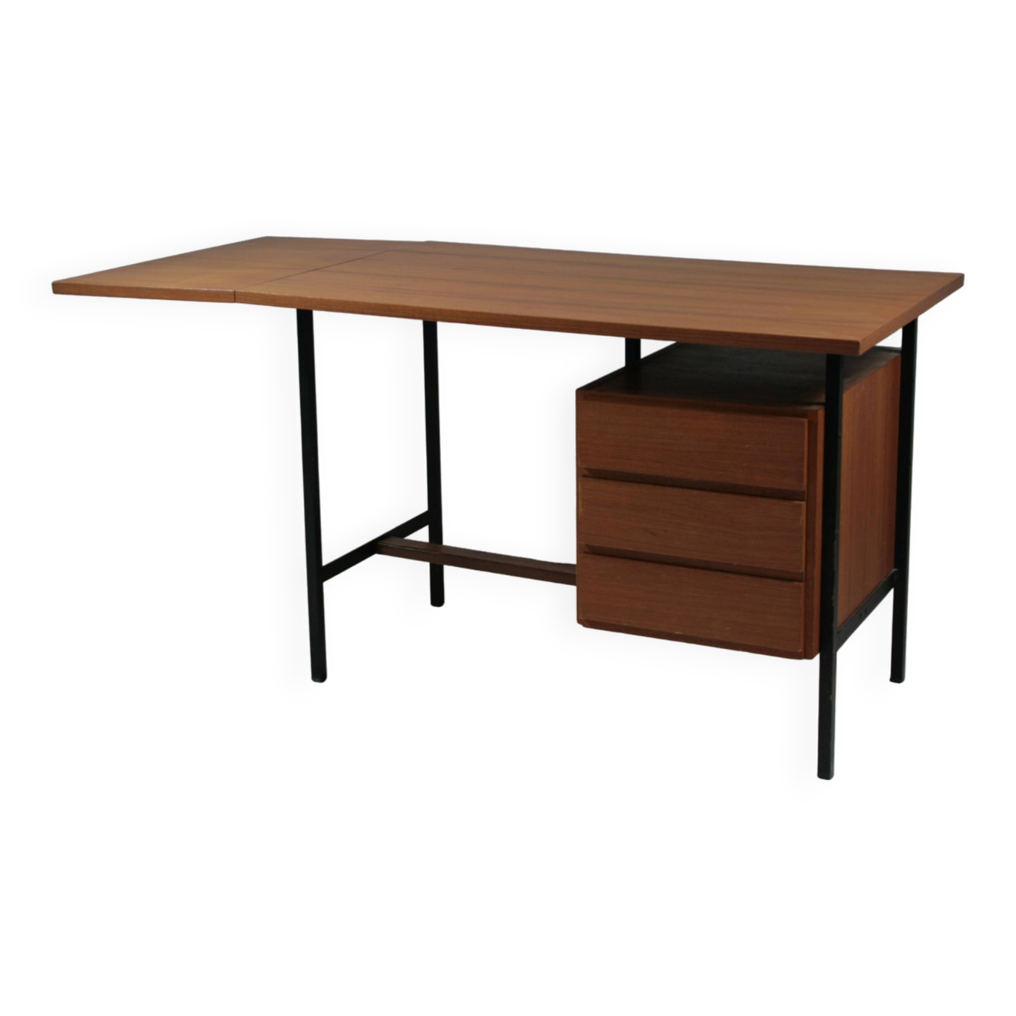 French modernist desk in wood and metal, 1950s
