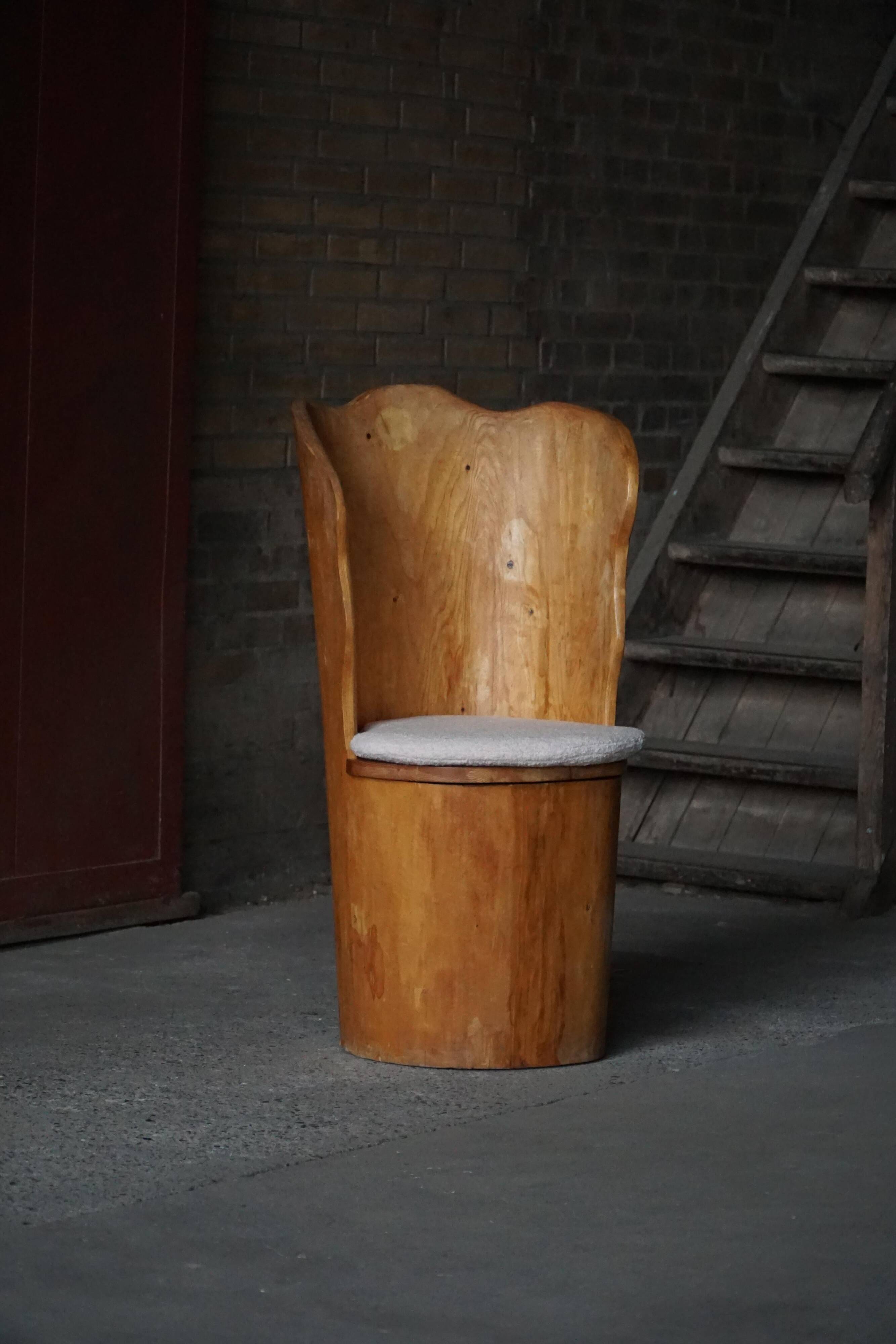 Fauteuil Brutaliste en Tronc en Pin Massif & Bouclé, Moderne du Milieu du Siècle Suédois, Années 1970