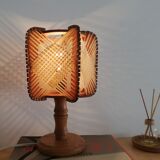 Wood and straw small table lamp 1960