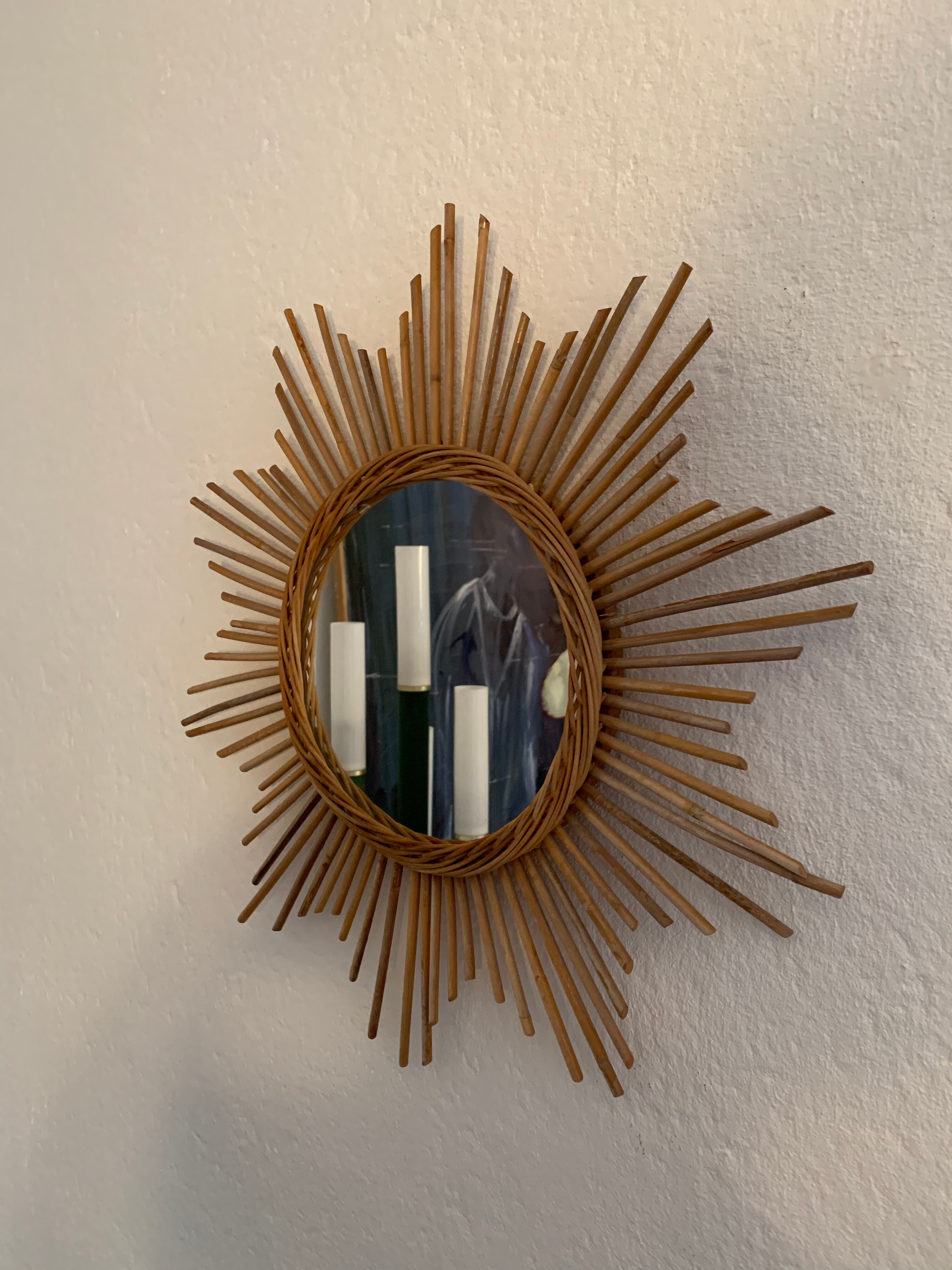 Vintage rattan sun mirror