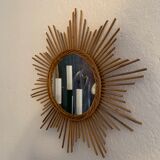 Vintage rattan sun mirror