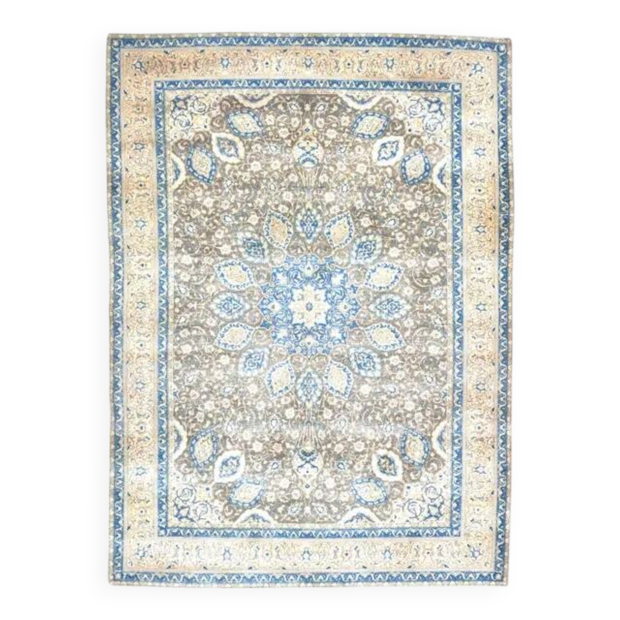 1970s Vintage Persian Handmade Wool Cotton Blue Area Rug 283x400