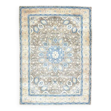 1970s Vintage Persian Handmade Wool Cotton Blue Area Rug 283x400