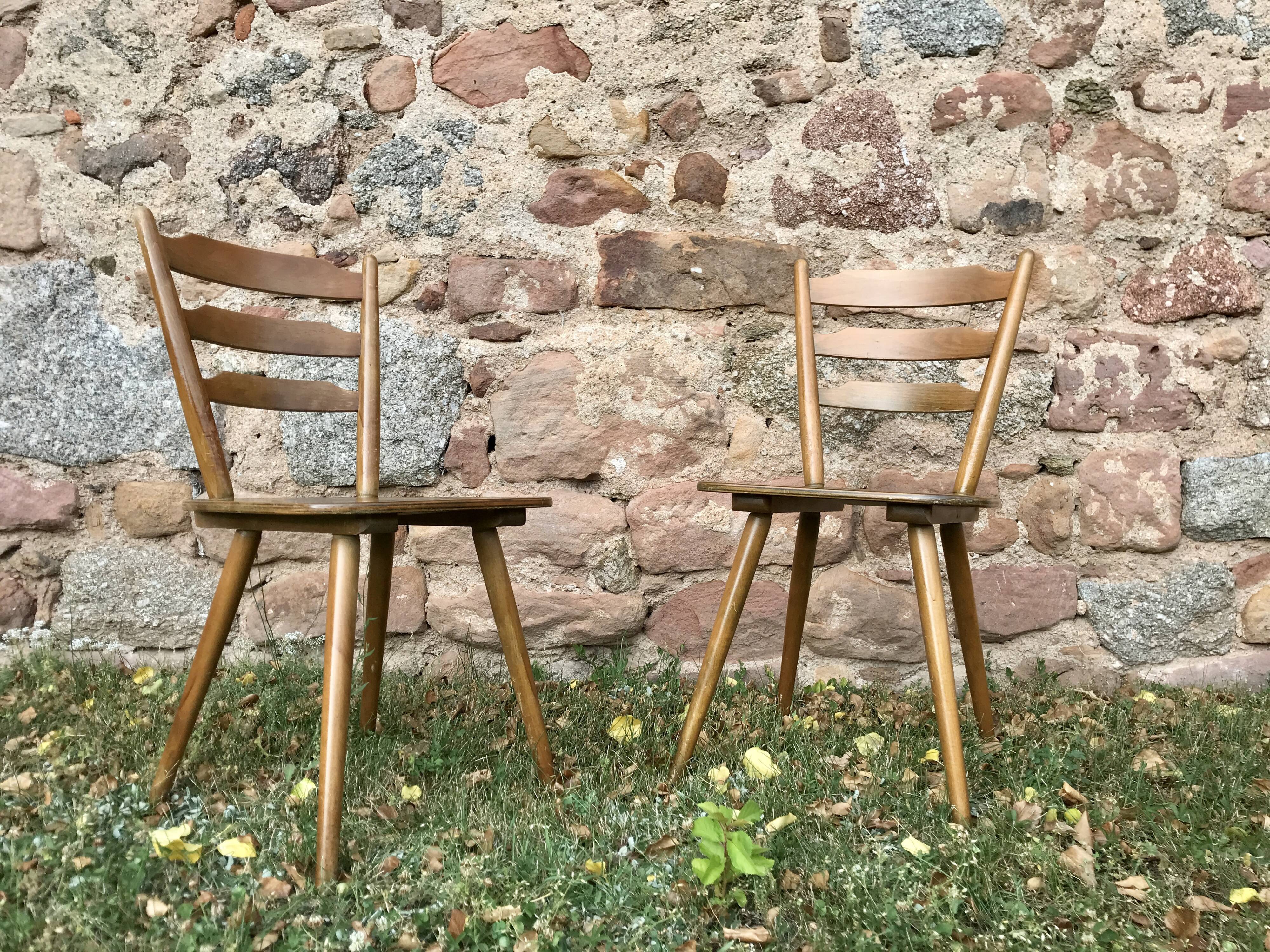 Pair of Scandinavian chairs or vintage wooden bistro