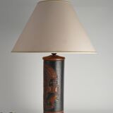 Mid-Century Modern Aztec Motif Hand Tooled Leather Table Lamp
