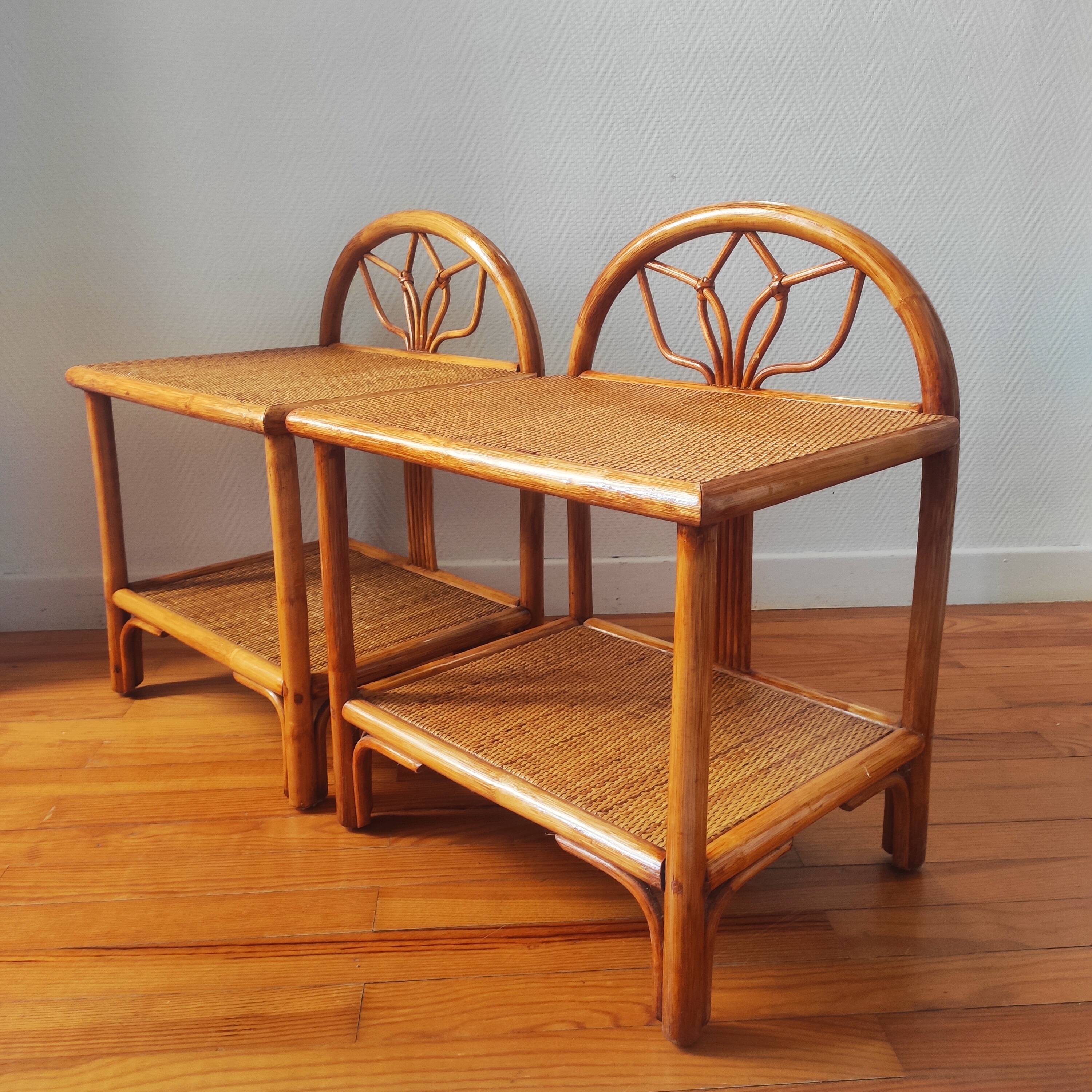 Pair of vintage rattan bedside tables - side tables