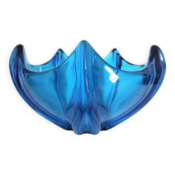 Vase Art Déco en cristal de couleur bleu électrique