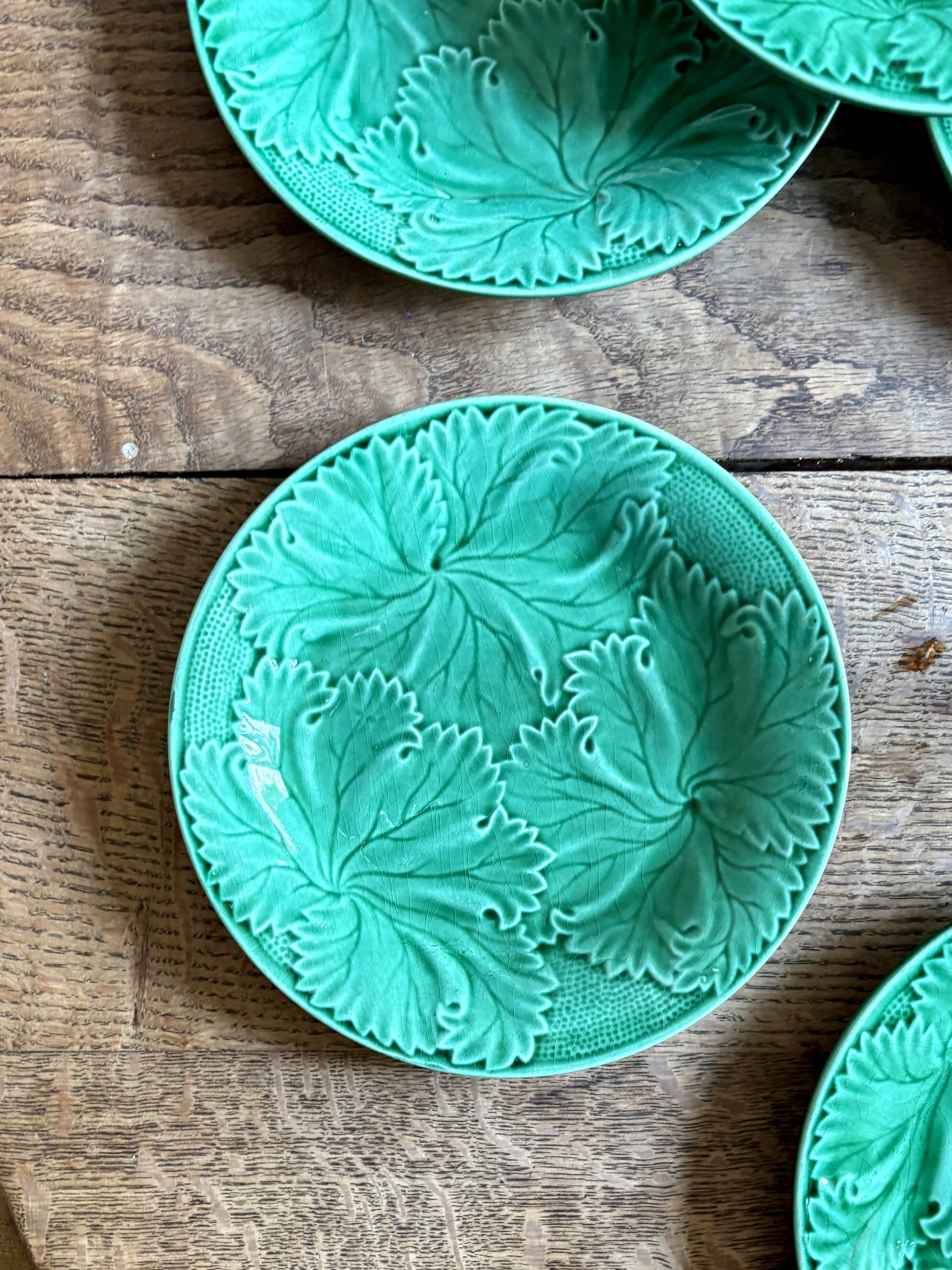 Set of 6 vintage green earthenware plates