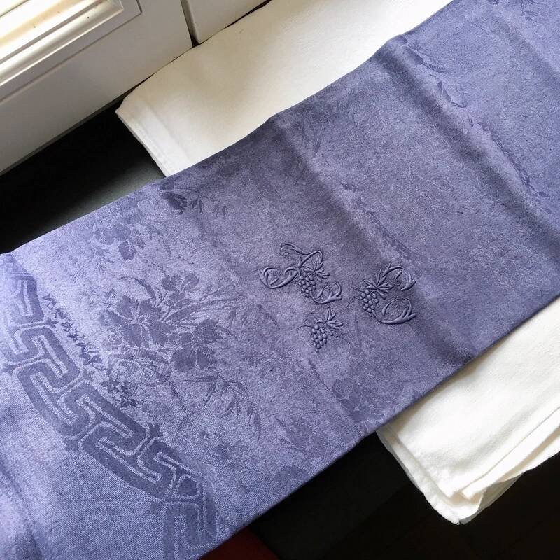 Old embroidered table napkin A C Violette