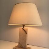 Travertine lamp with brass inlay