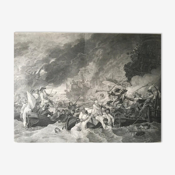 B. West, naval battle: Battle of the Hougue, engraving, eighteenth century