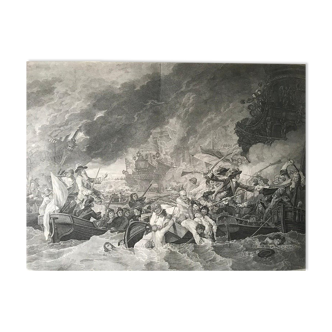 B. West, bataille navale : bataille de la Hougue, gravure, XVIIIème siècle