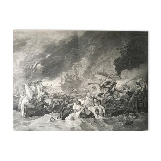 B. West, naval battle: Battle of the Hougue, engraving, eighteenth century