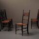 Set of 6 Arts & Crafts chairs, solid wood and straw, circa 1900.