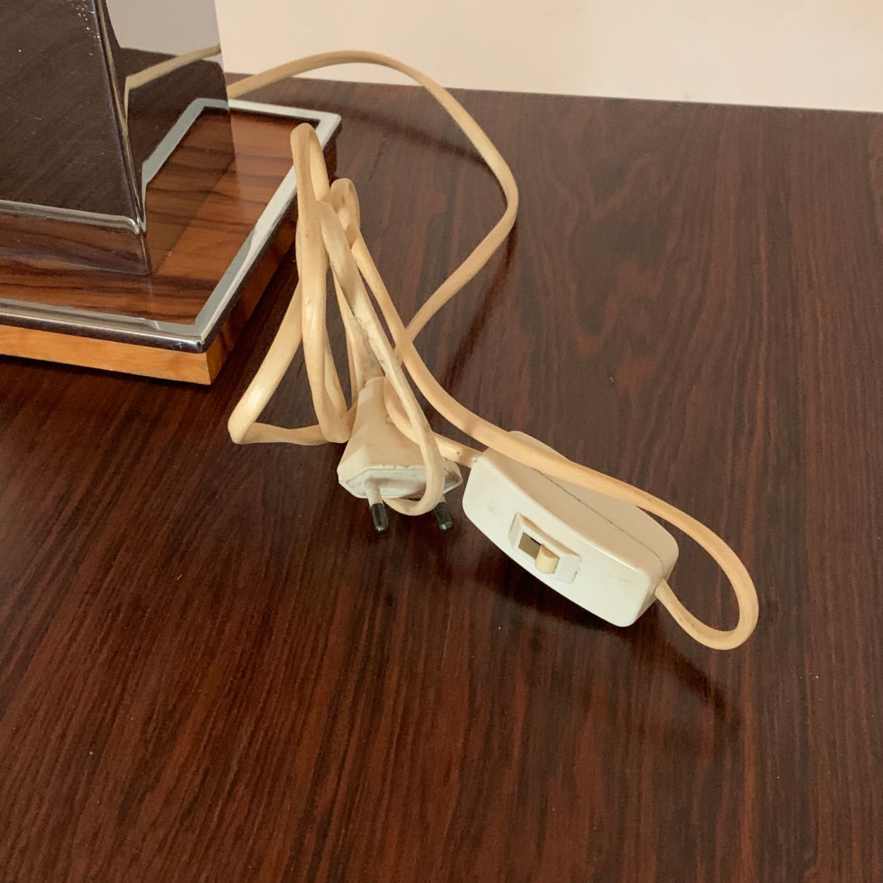 Vintage table lamp chrome and wood seventies