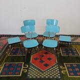 Blue formica chairs and stools