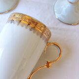 6 tall cups - Empire style - white and gold Limoges porcelain