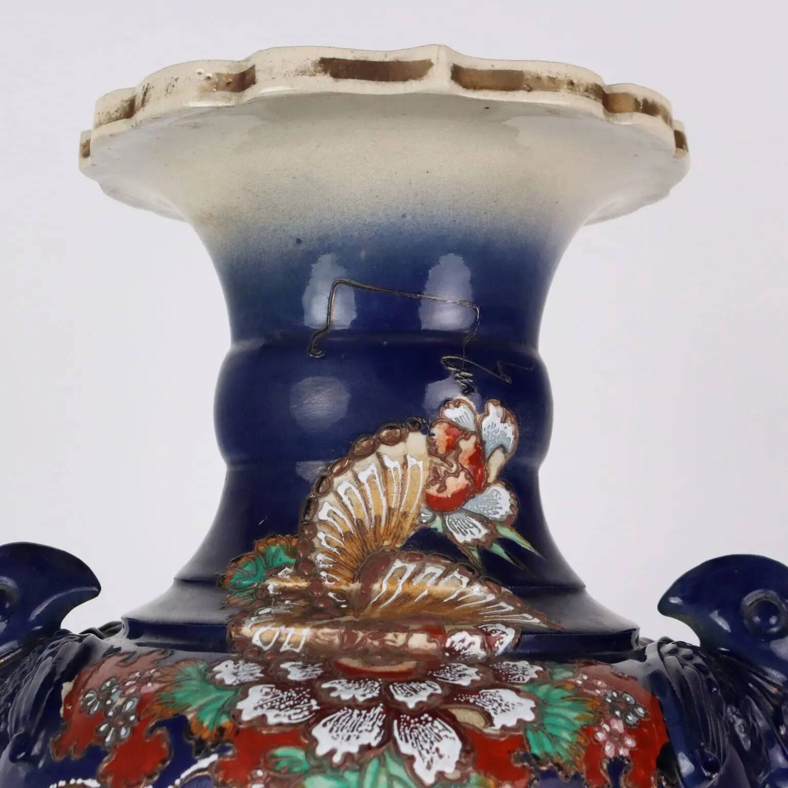 Antique ceramic vase with floral decoration, Japan, early 20th century.