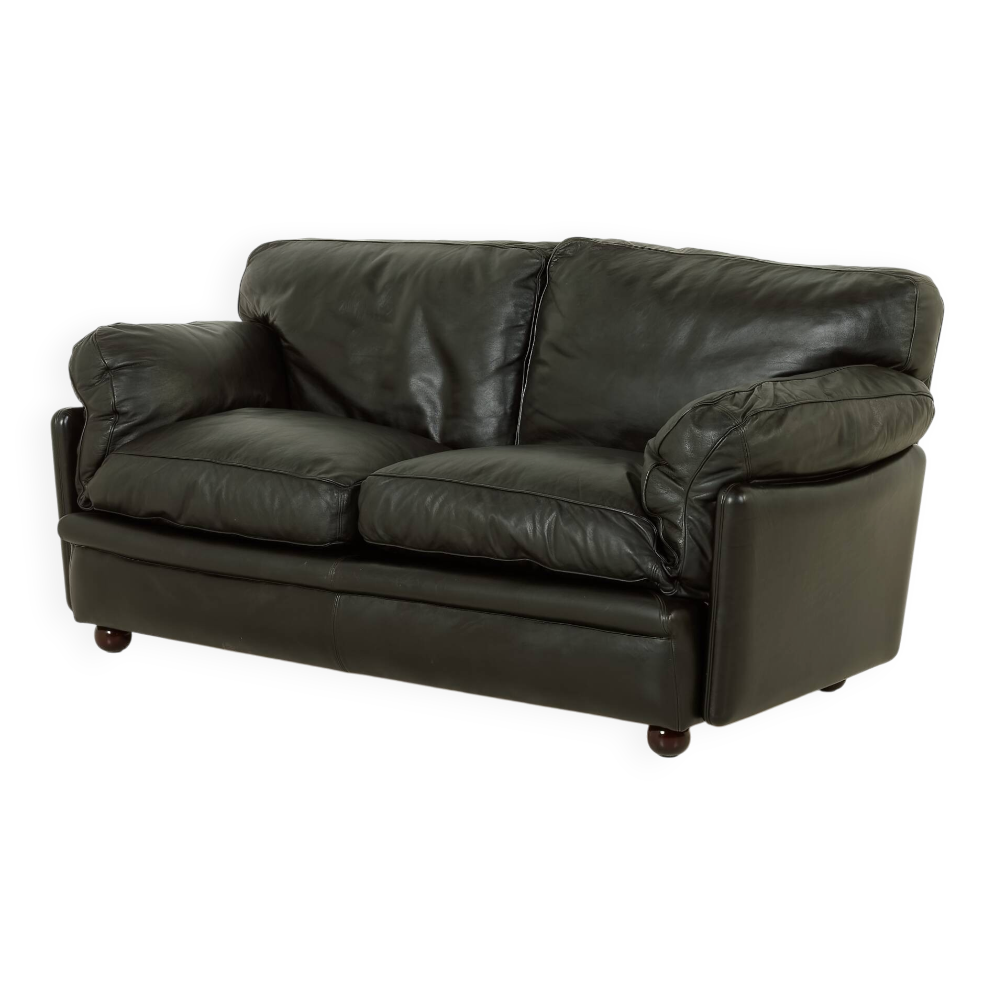 Poppy 2-seater leather sofa by Tito Agnoli for Poltrona Frau, 1970s