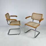 Set of 2 Tubular Frame and Cane Cantilever Arm chairs, Italy, 1970s