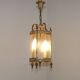 Vintage French Round Gold Metal and Brass 2 Light Lantern Ceiling Light 4724