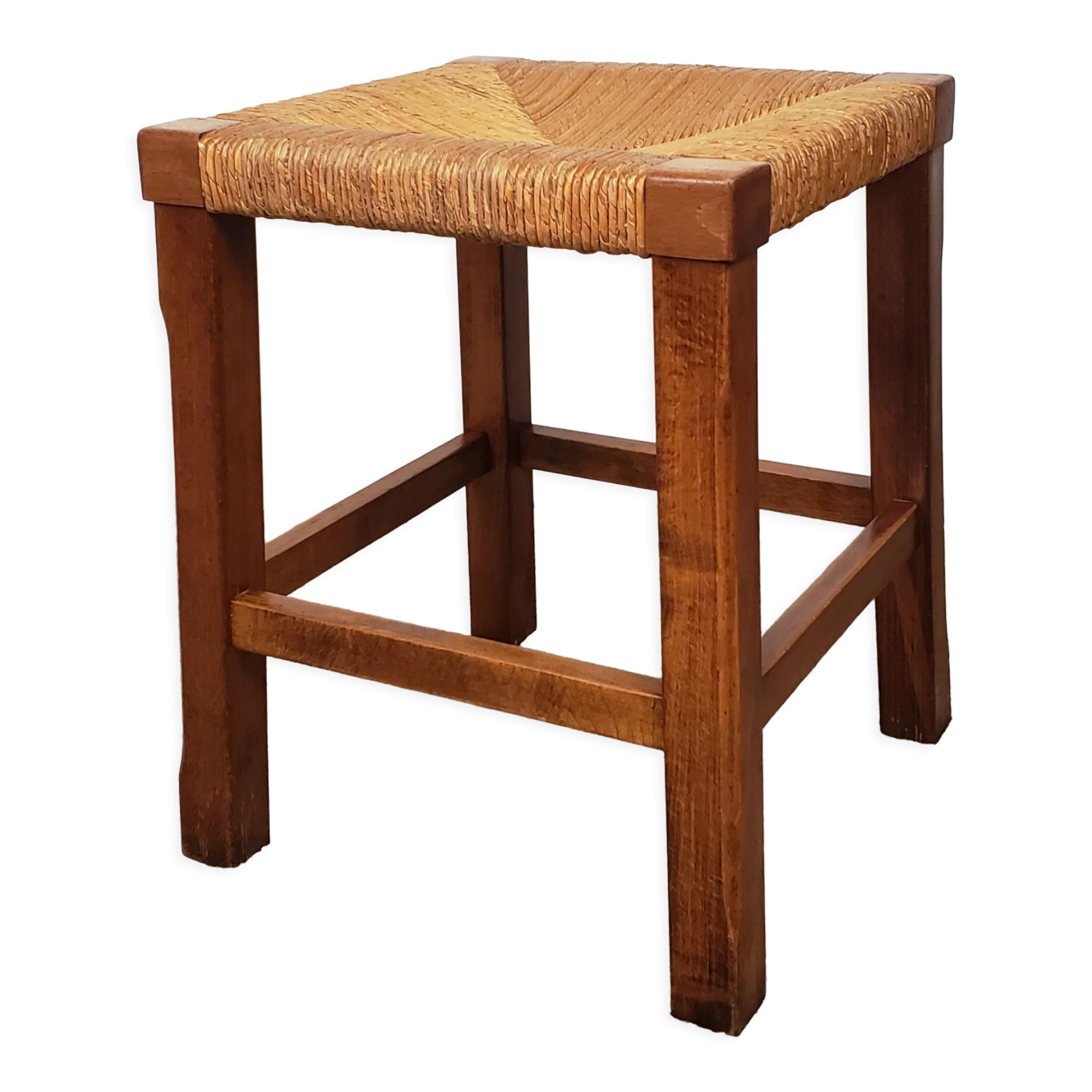Wooden and straw stool