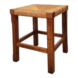 Wooden and straw stool
