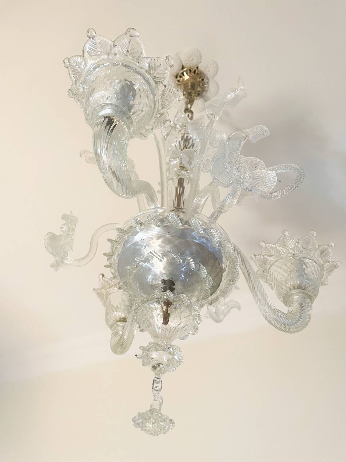 Lustre authentique en verre de Murano – 3 branches – Transparent