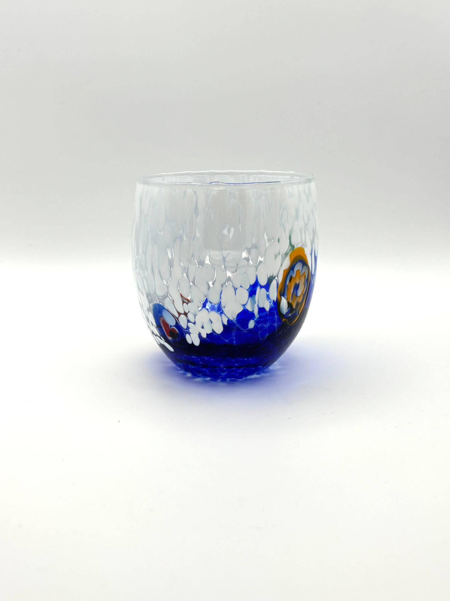 Set of 6 blown glass glasses from Venice with Effetre Murano murrine.