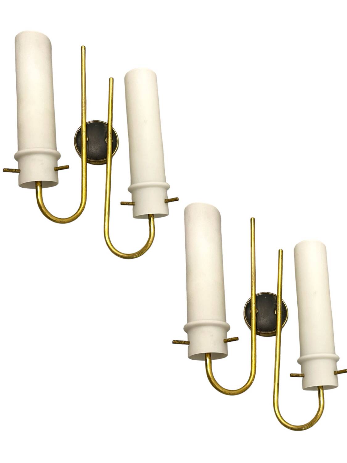 Brass Opaline Glass Sconces Set of 2 1950’s